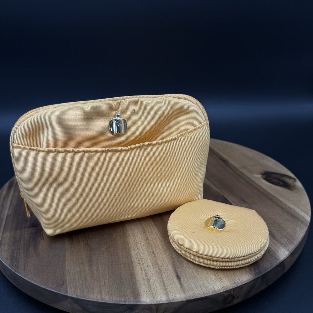 Vintage Dune Cosmetics Makeup Bag & Compact Mirror Set Peach Travel Vanity Case